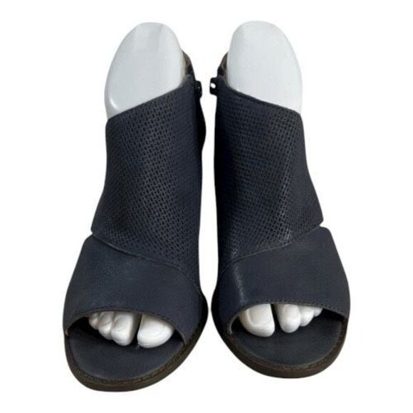 Lucky Brand Jedrek Women Wedge Boots Size 7.5 Leather Blue Heel Zip Peep Toe - Picture 3 of 12